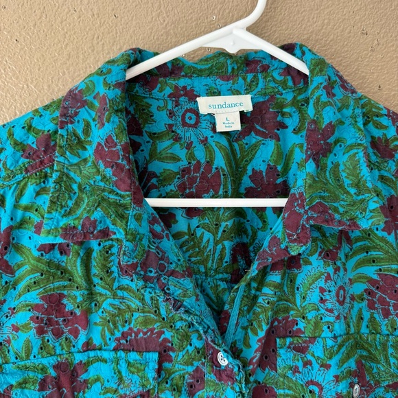 SUNDANCE Rhea Floral eyelet Button Down Shirt Size Large E - Picture 9 of 11